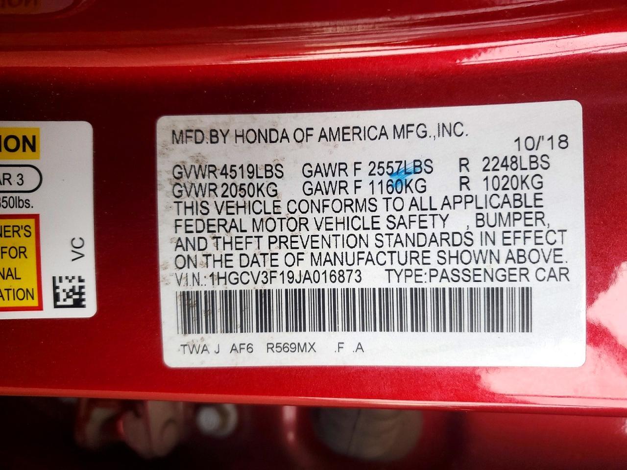 2018 HONDA ACCORD