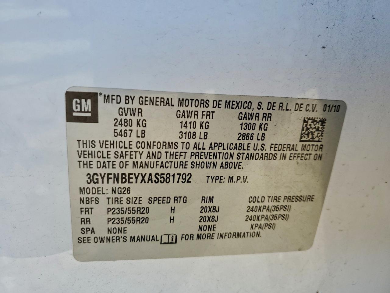 2010 CADILLAC SRX