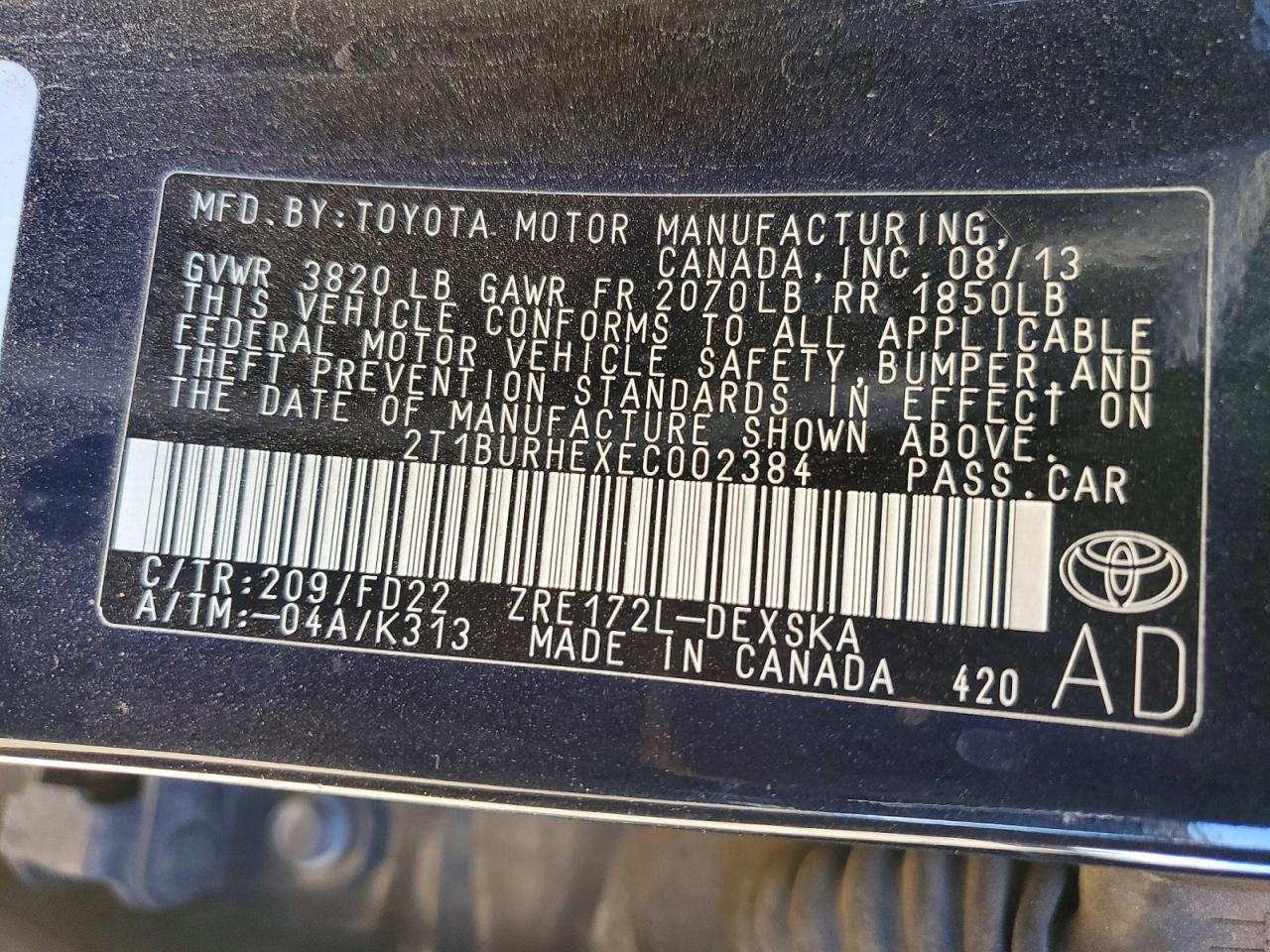 2014 TOYOTA COROLLA