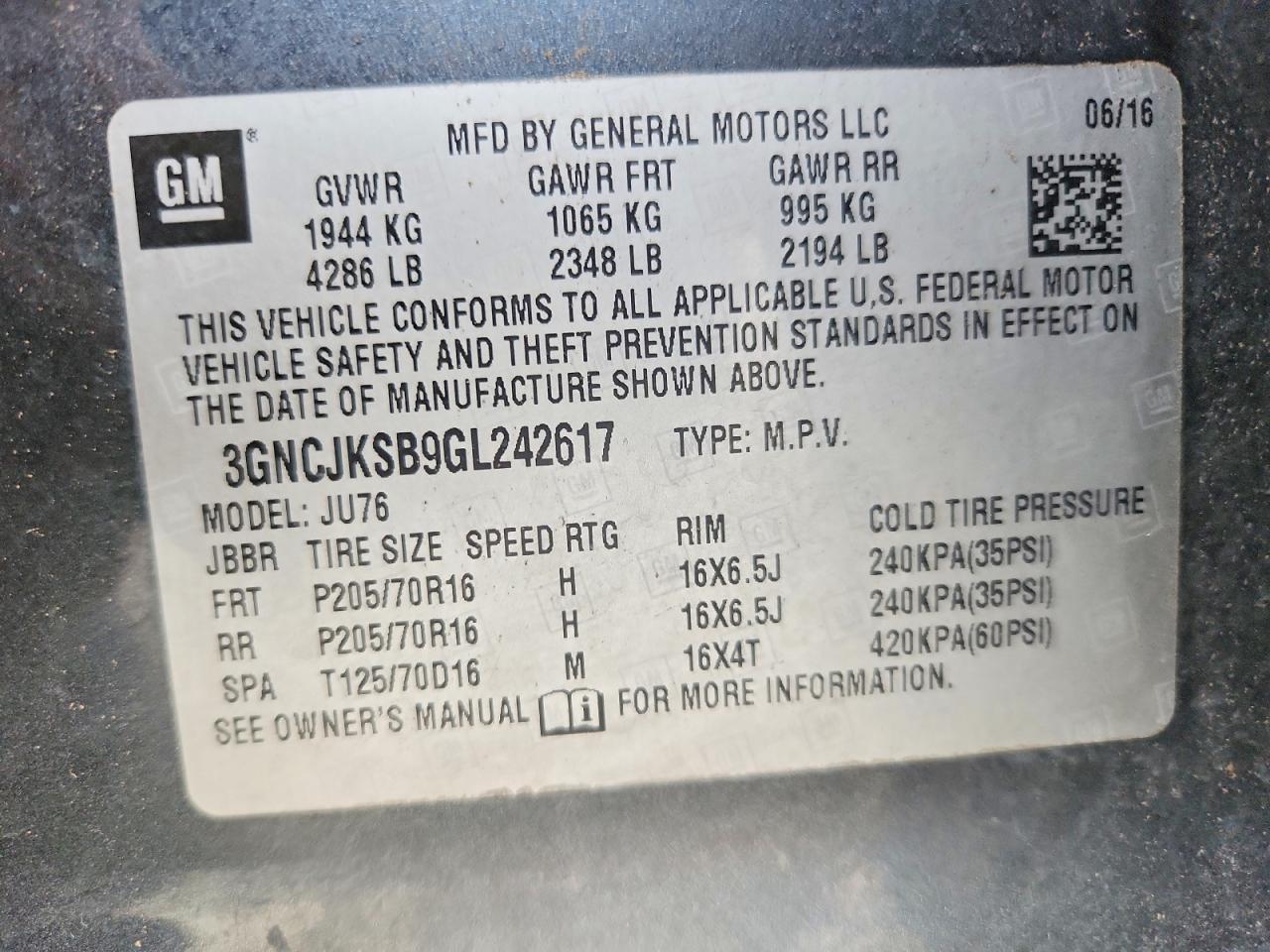2016 CHEVROLET TRAX
