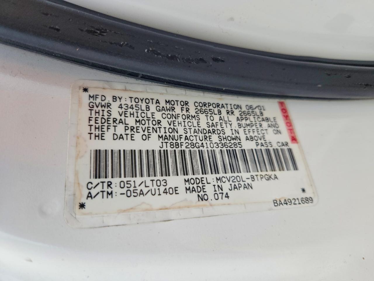 2001 LEXUS Es 300