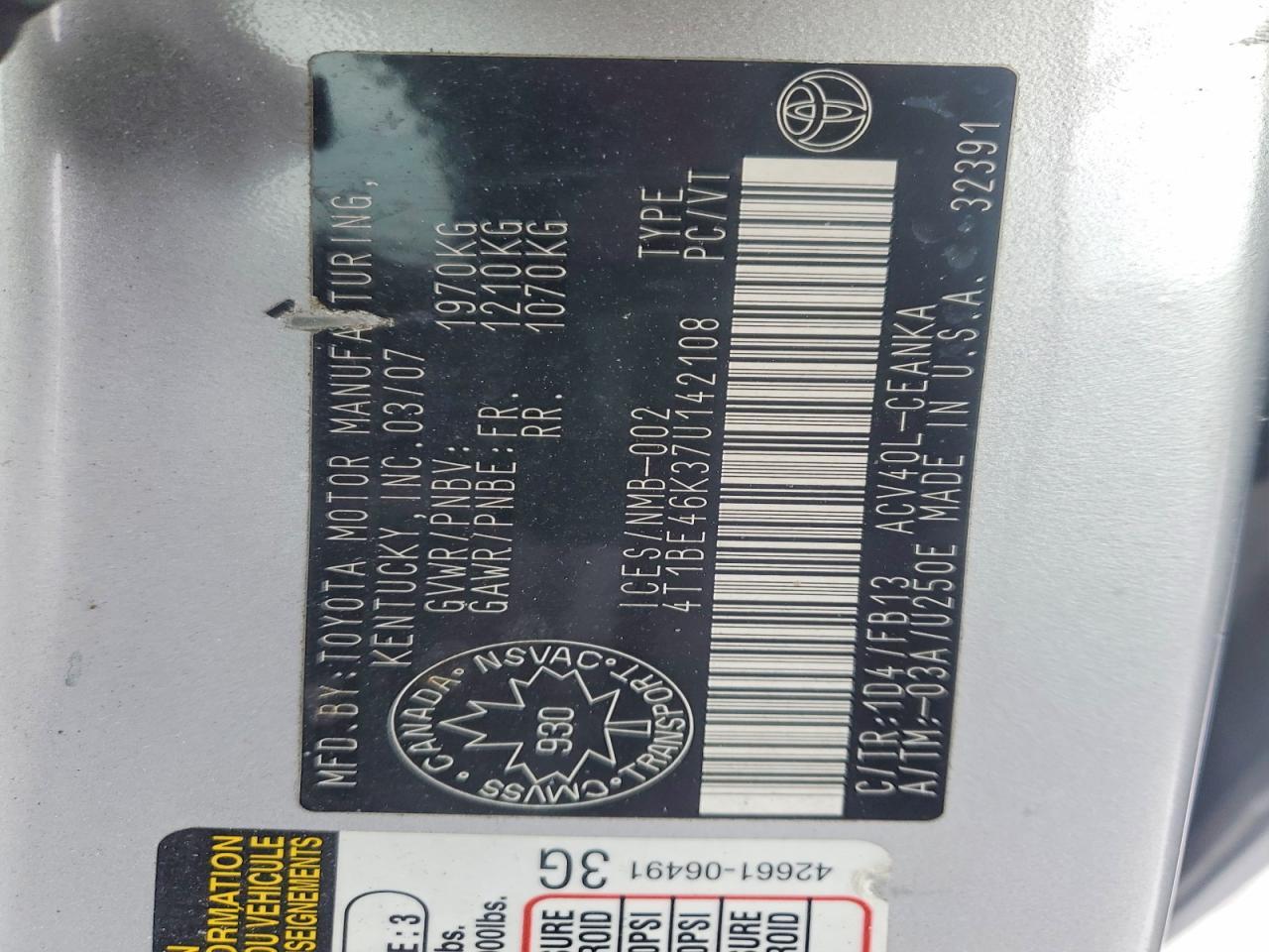 2007 TOYOTA CAMRY