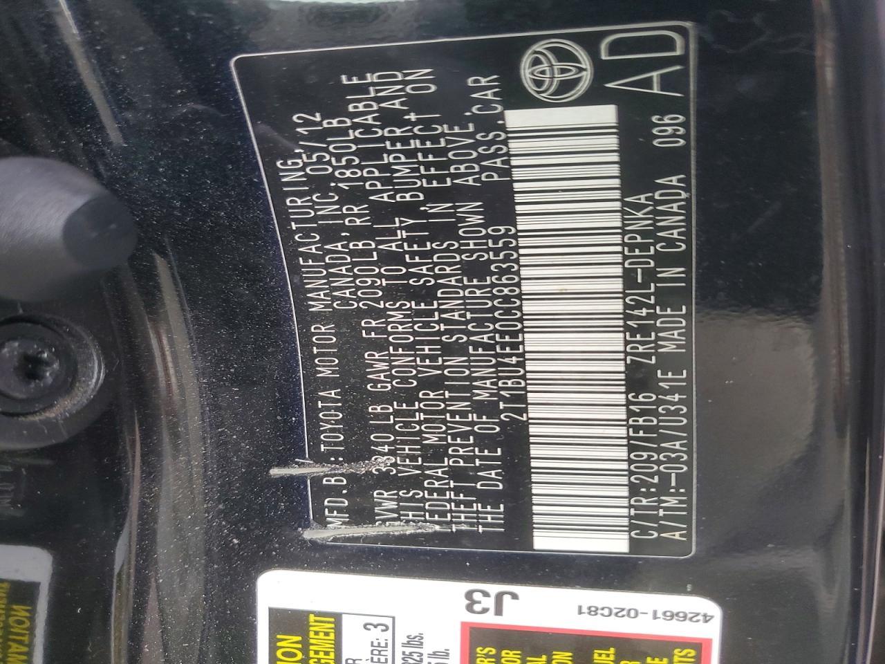 2012 TOYOTA COROLLA