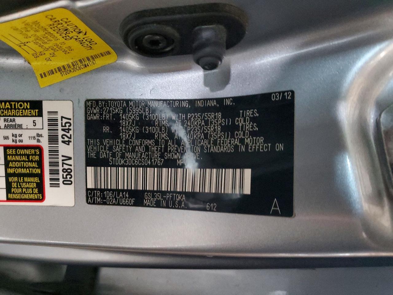 2012 TOYOTA SIENNA