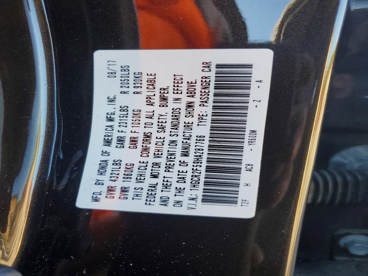 2017 HONDA ACCORD