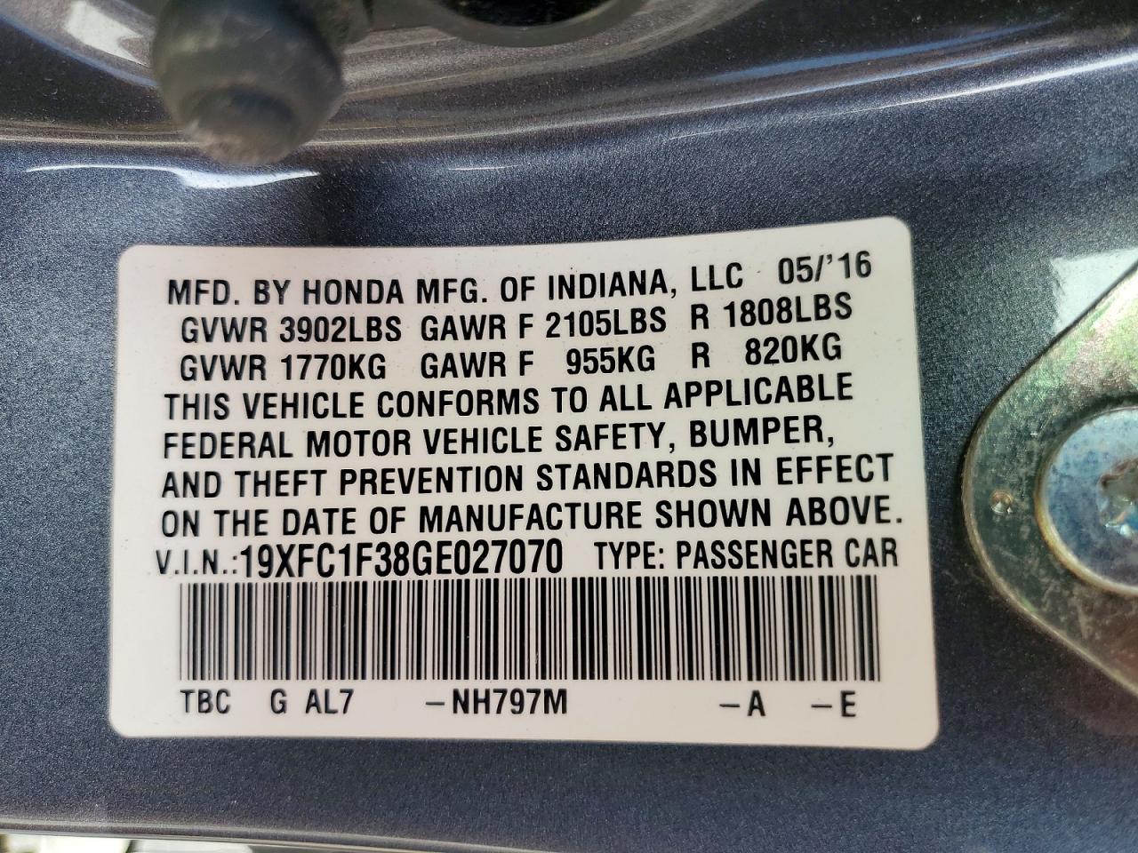 2016 HONDA CIVIC