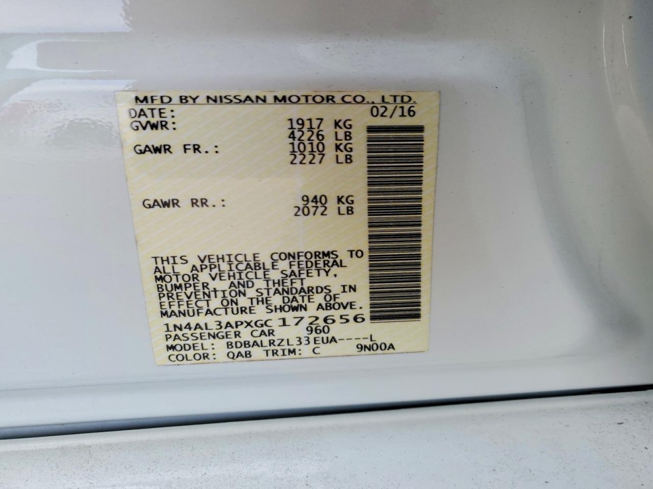 2016 NISSAN ALTIMA