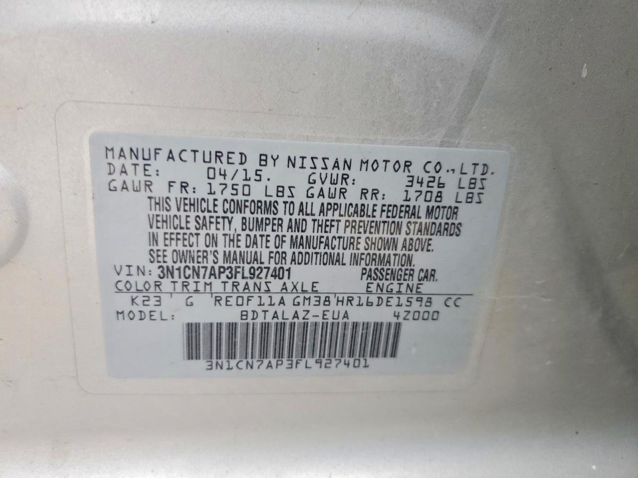 2015 NISSAN VERSA
