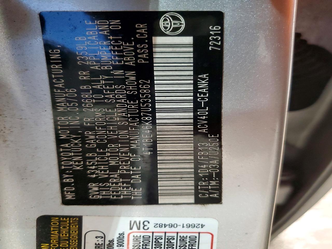 2007 TOYOTA CAMRY