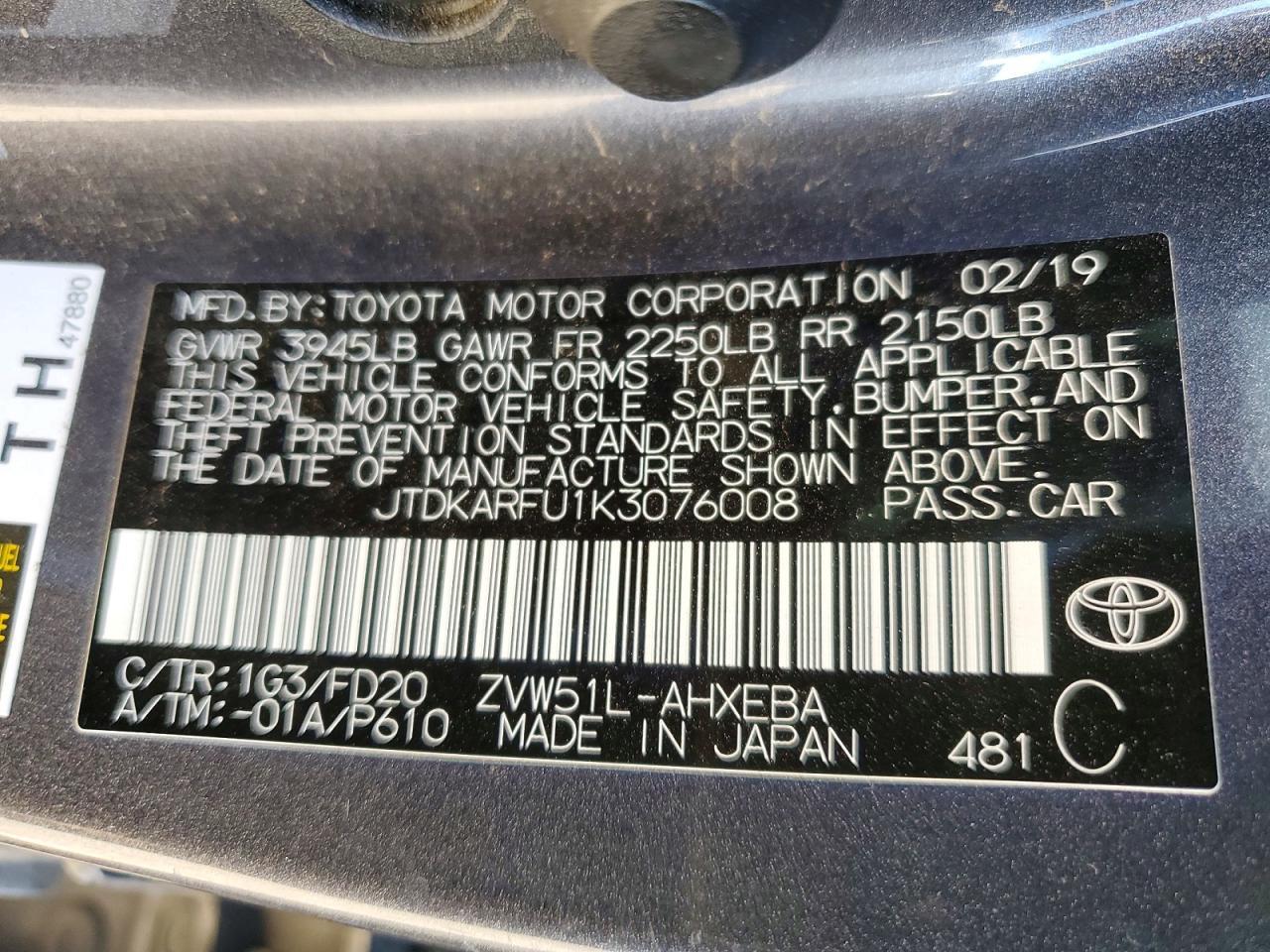 2019 TOYOTA PRIUS