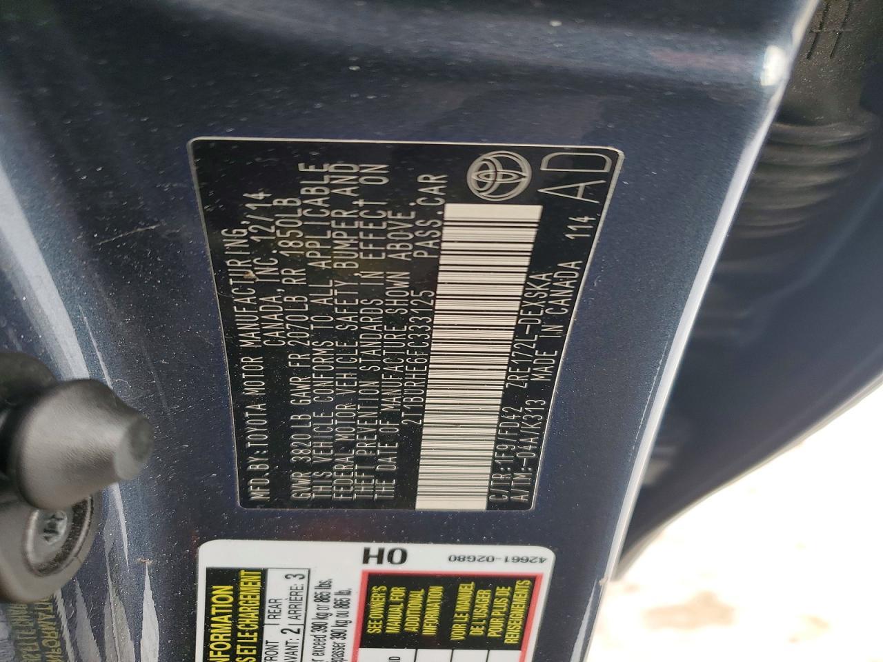 2015 TOYOTA COROLLA