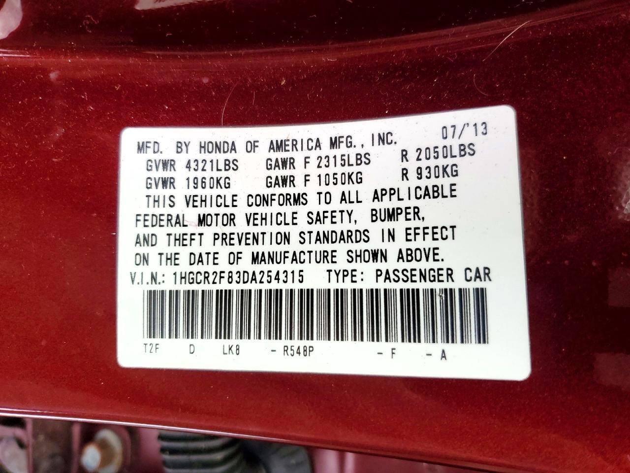 2013 HONDA ACCORD