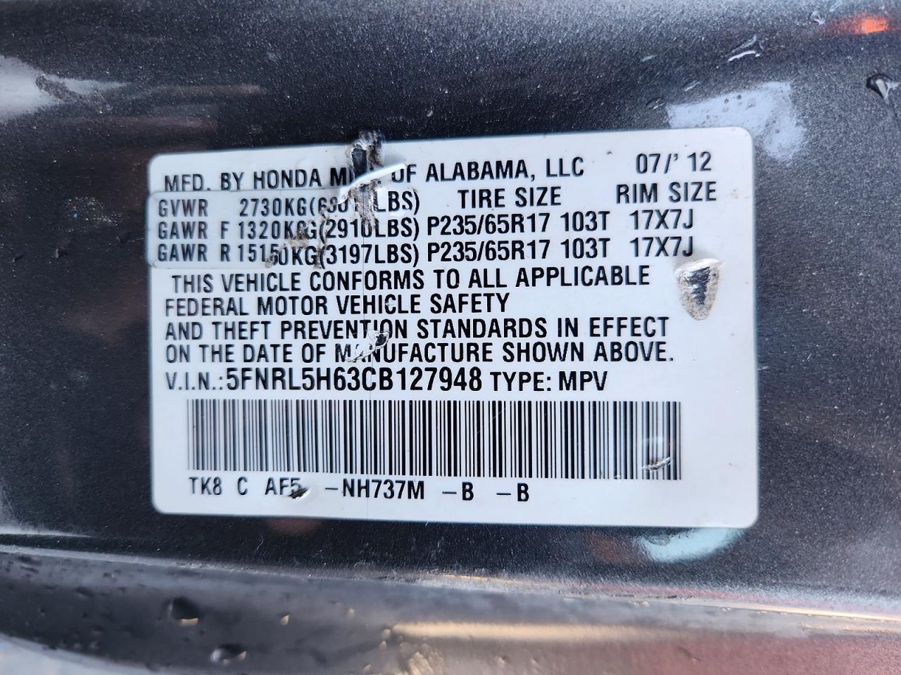 2012 HONDA ODYSSEY