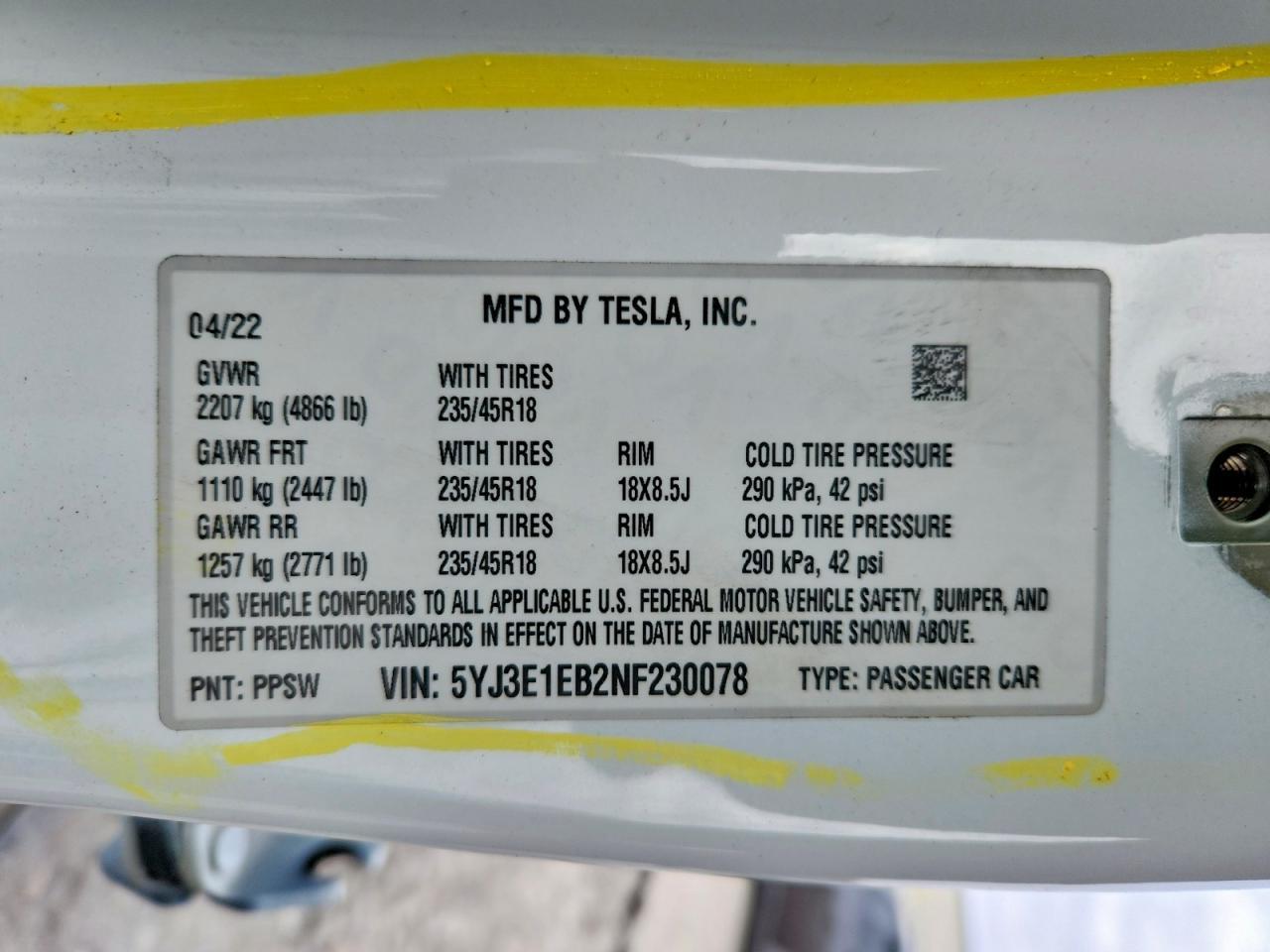 2022 TESLA MODEL 3