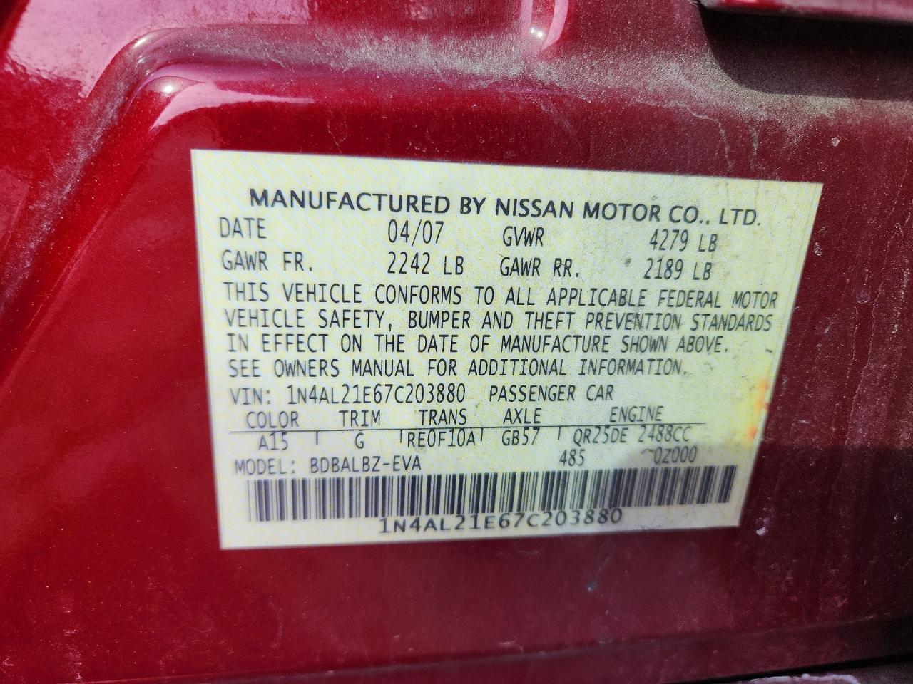 2007 NISSAN ALTIMA