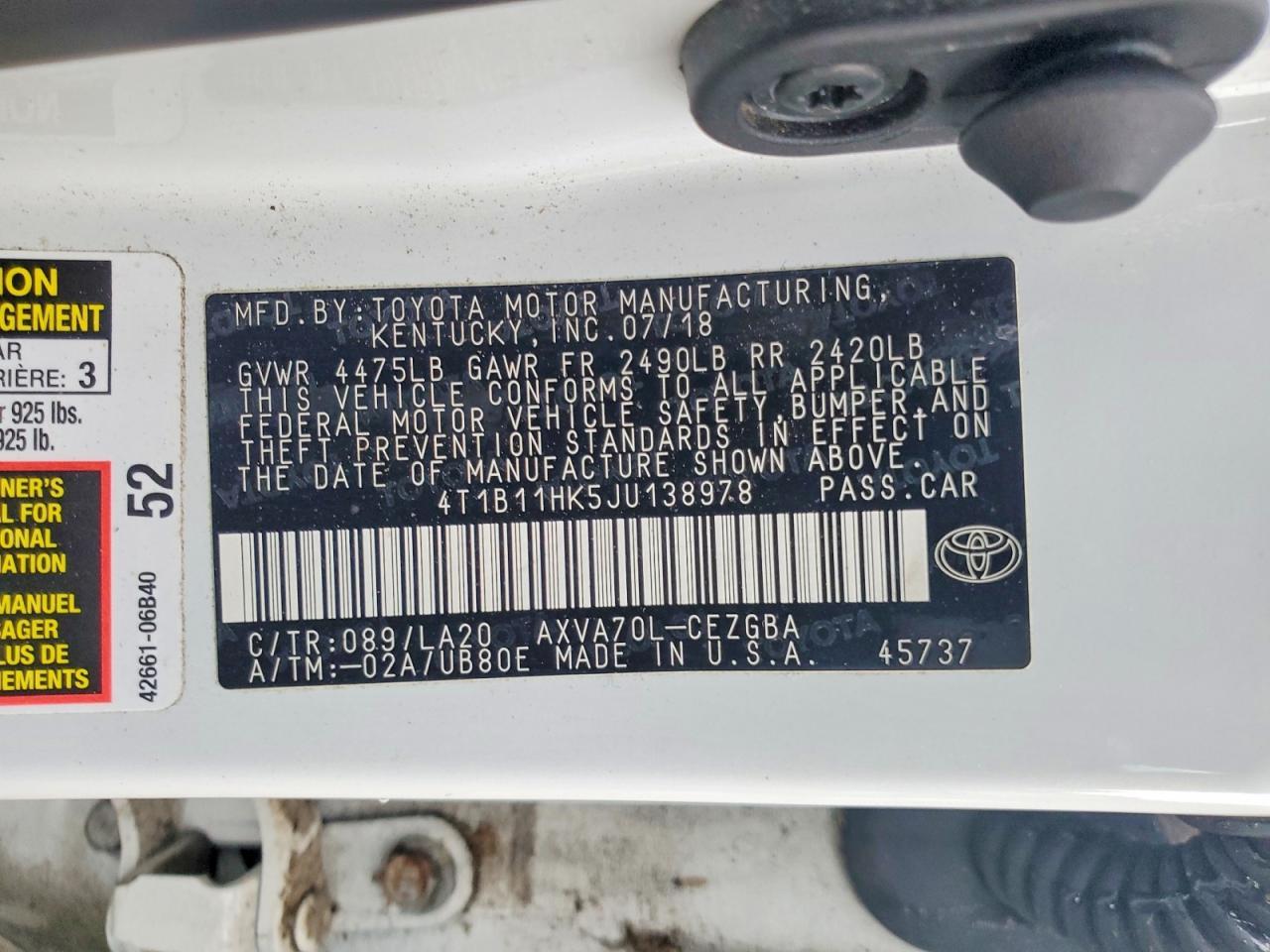 2018 TOYOTA CAMRY