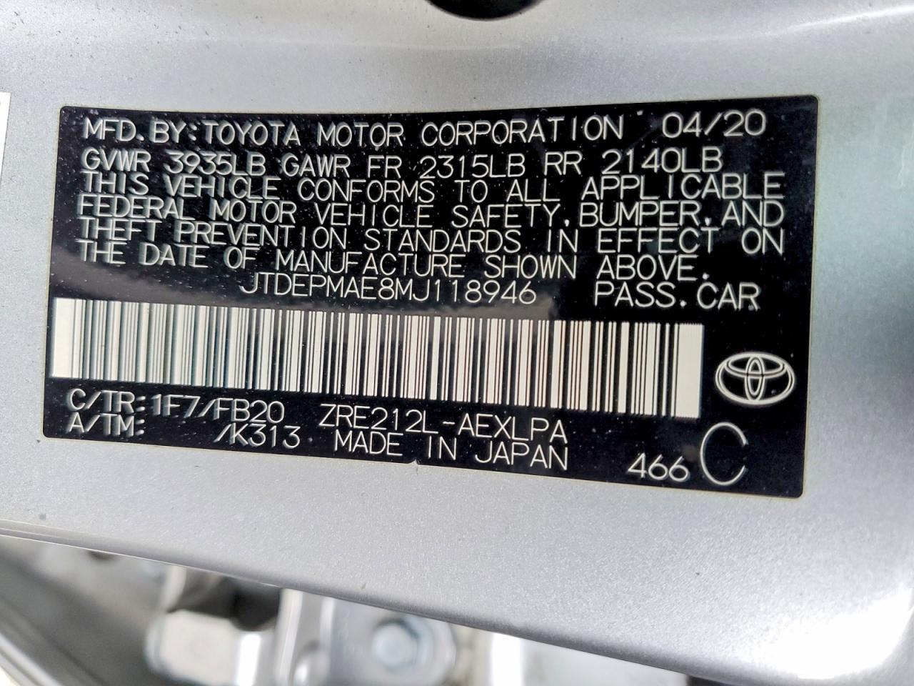 2021 TOYOTA COROLLA