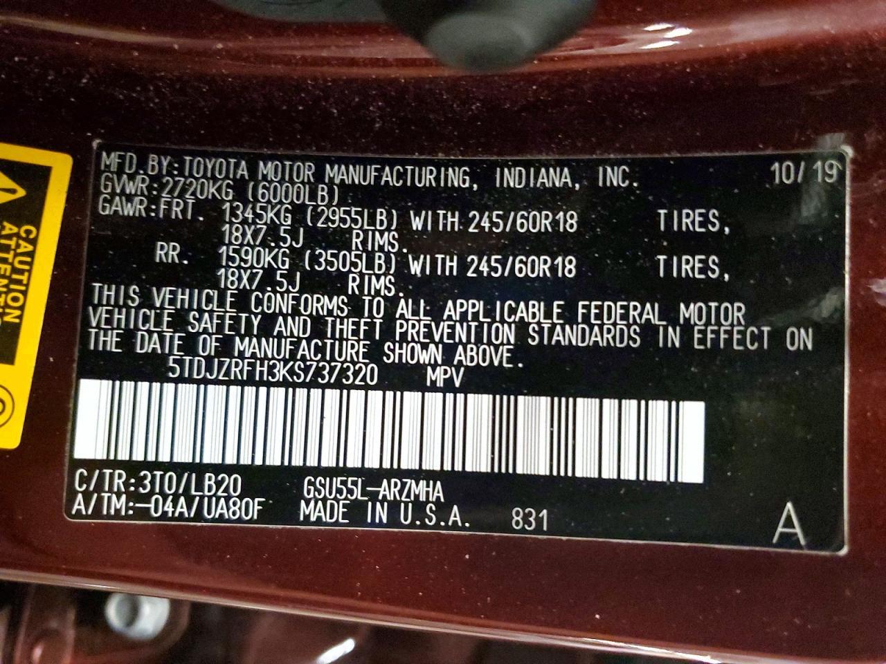 2019 TOYOTA HIGHLANDER