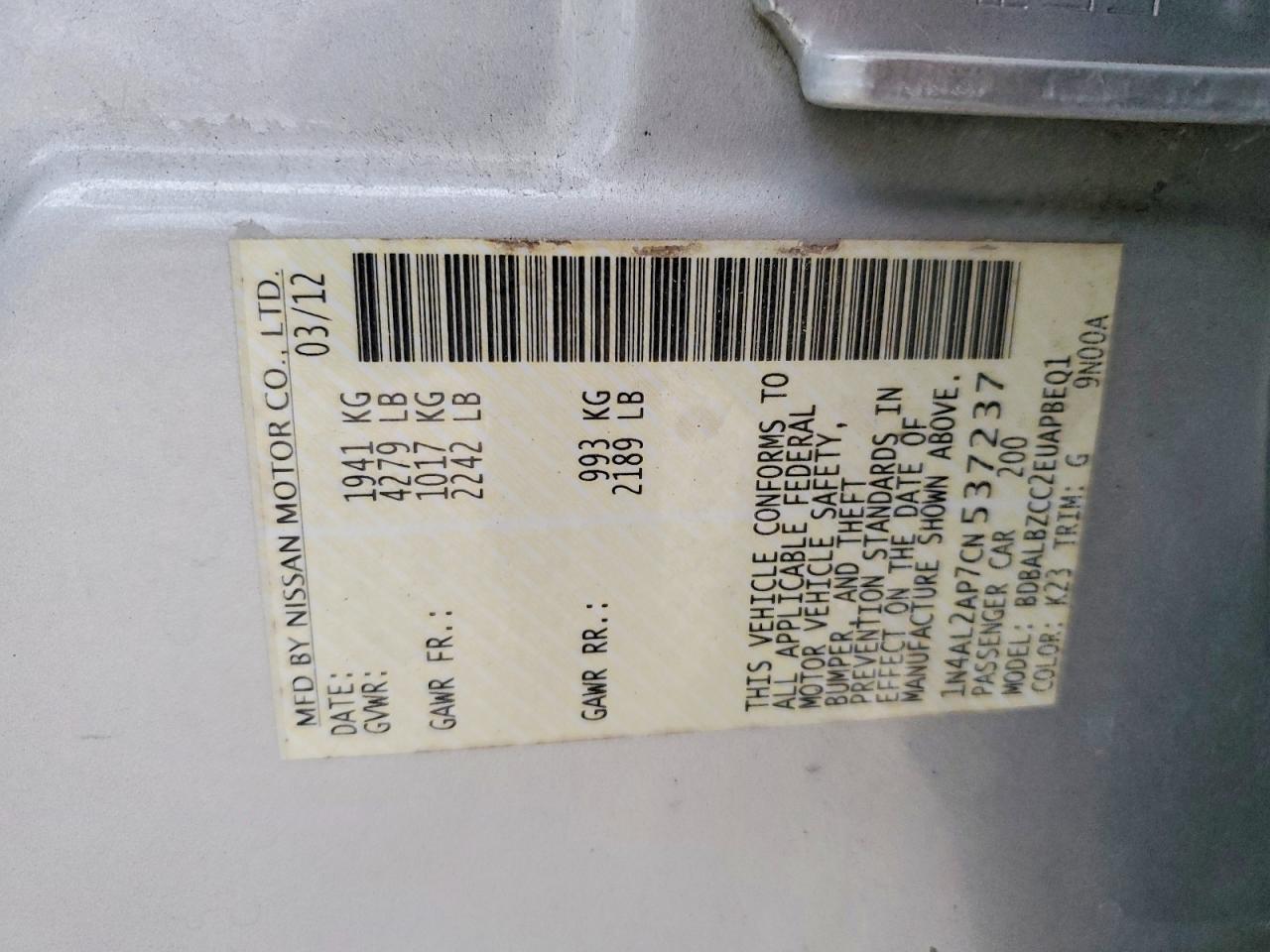 2012 NISSAN ALTIMA