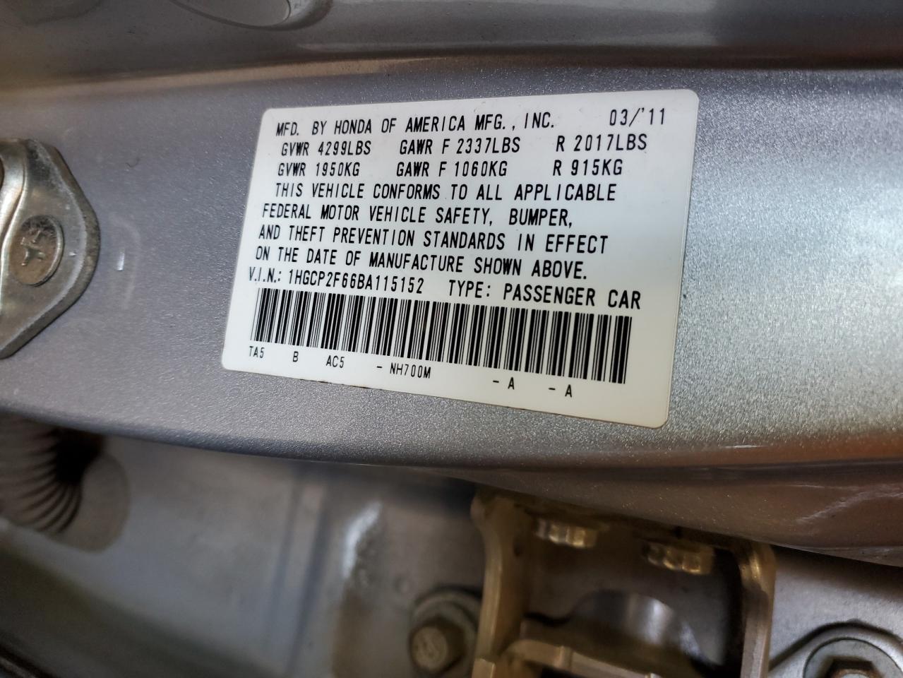 2011 HONDA ACCORD