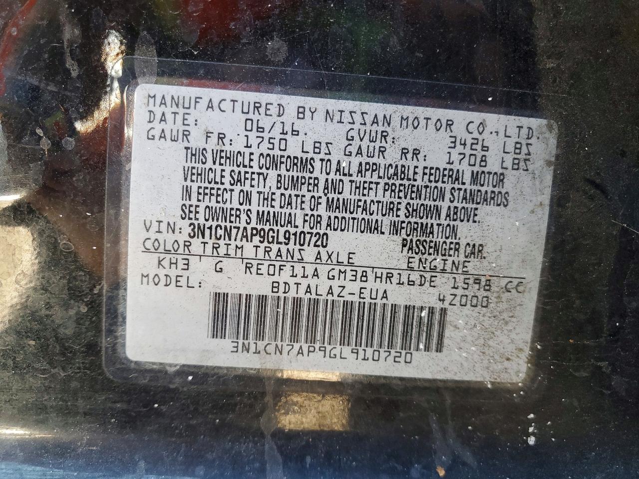 2016 NISSAN VERSA