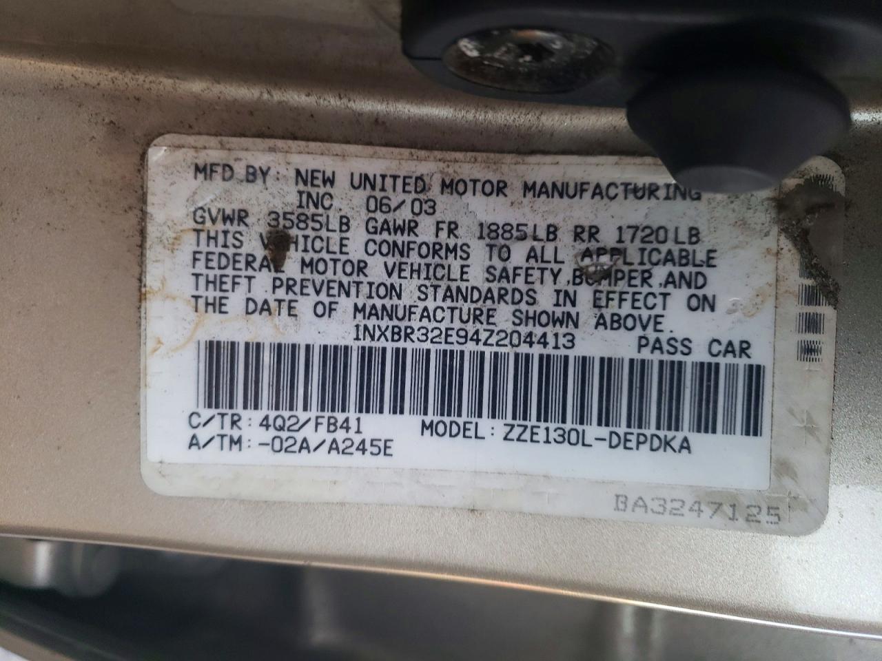 2004 TOYOTA COROLLA
