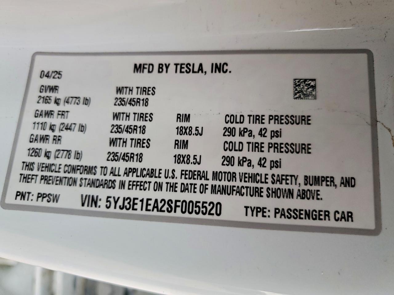 2025 TESLA MODEL 3