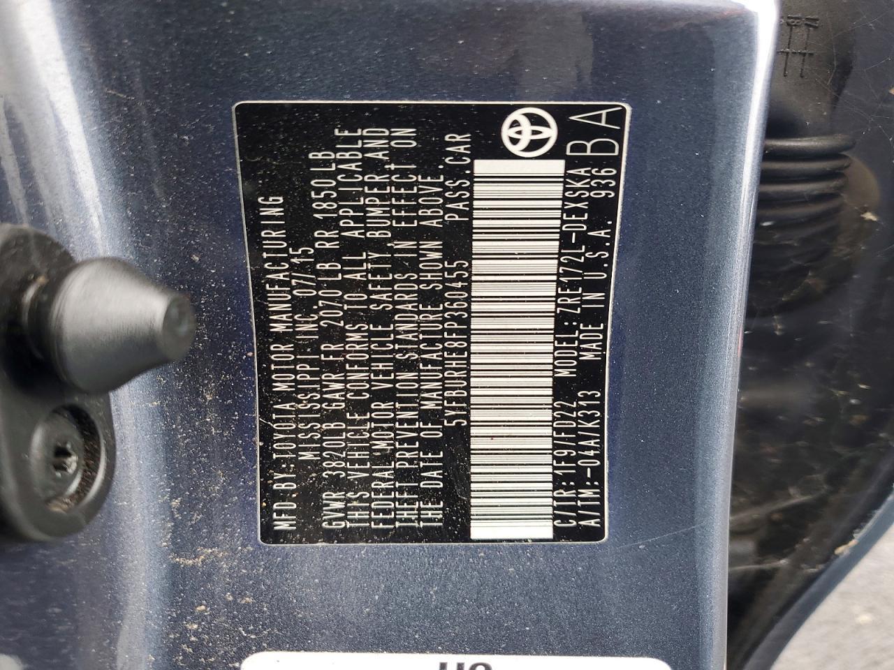 2015 TOYOTA COROLLA