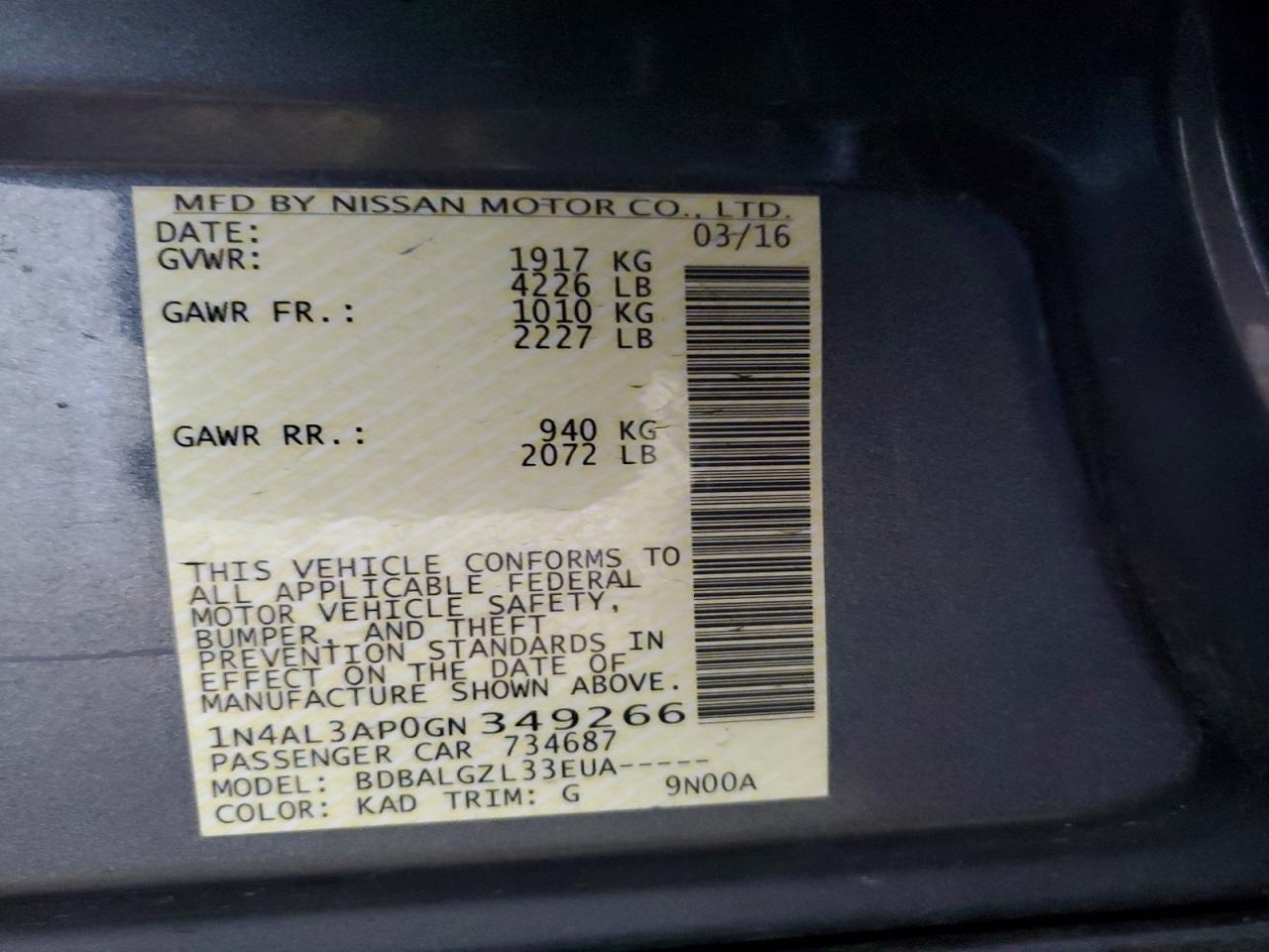 2016 NISSAN ALTIMA