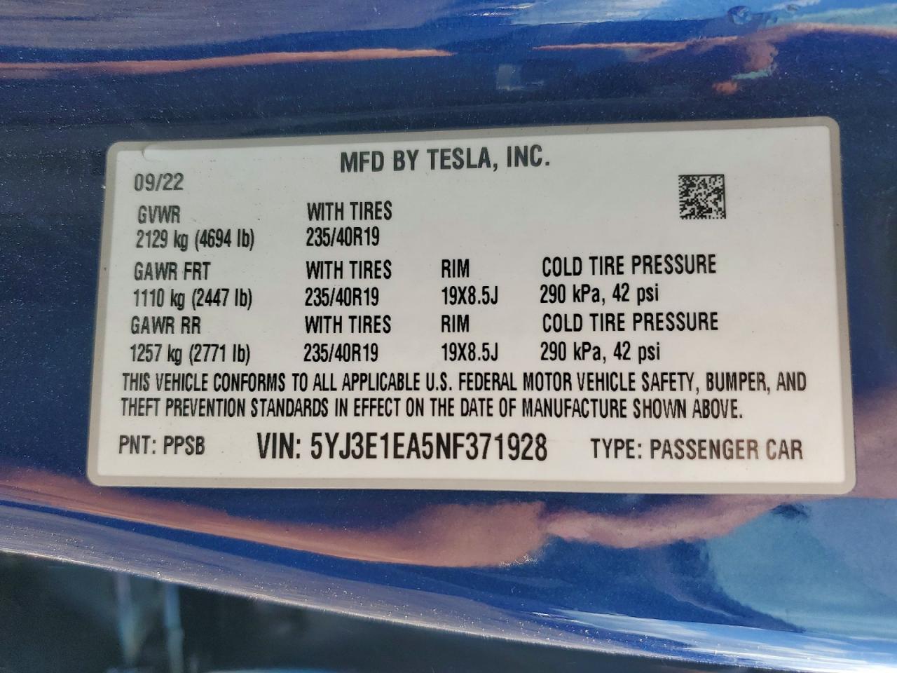2022 TESLA MODEL 3