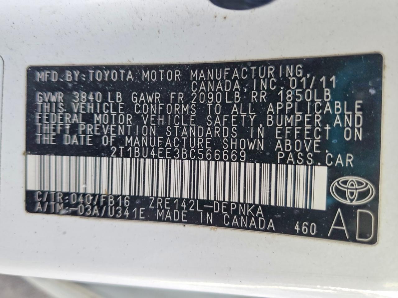 2011 TOYOTA COROLLA