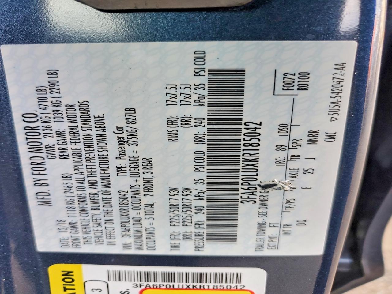 2019 FORD FUSION