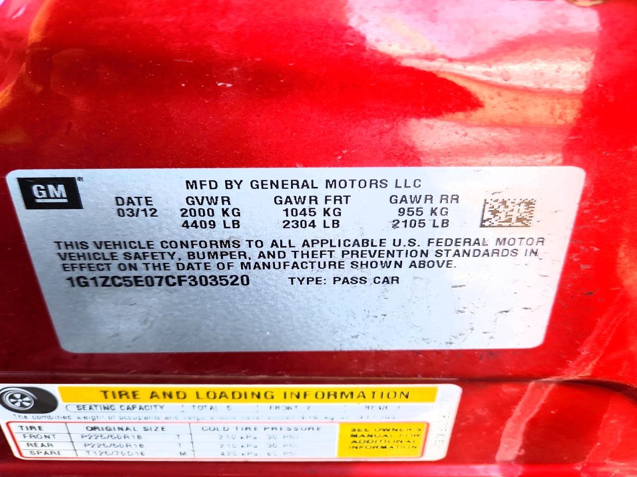 2012 CHEVROLET MALIBU