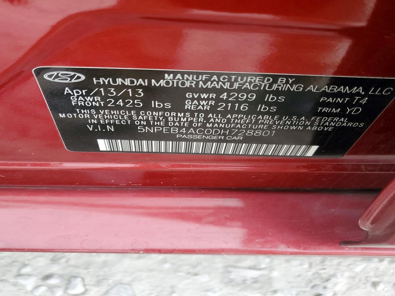 2013 HYUNDAI SONATA