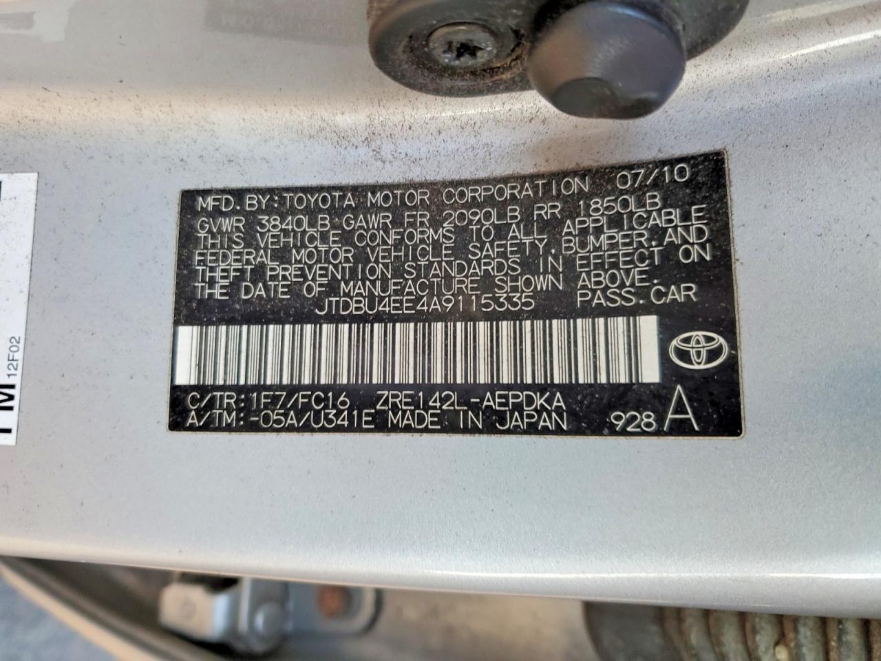 2010 TOYOTA COROLLA