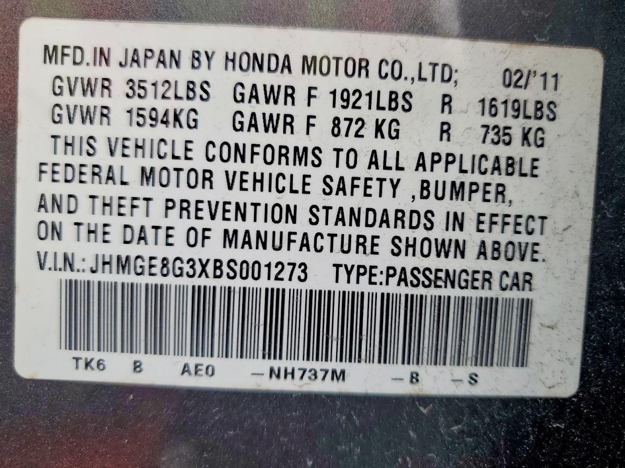 2011 HONDA FIT