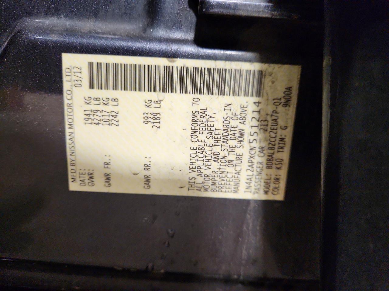 2012 NISSAN ALTIMA