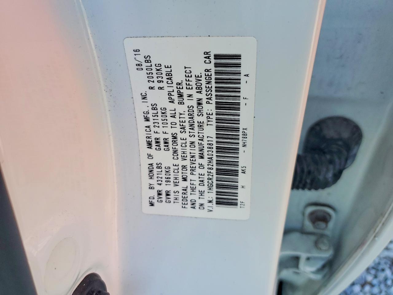 2017 HONDA ACCORD
