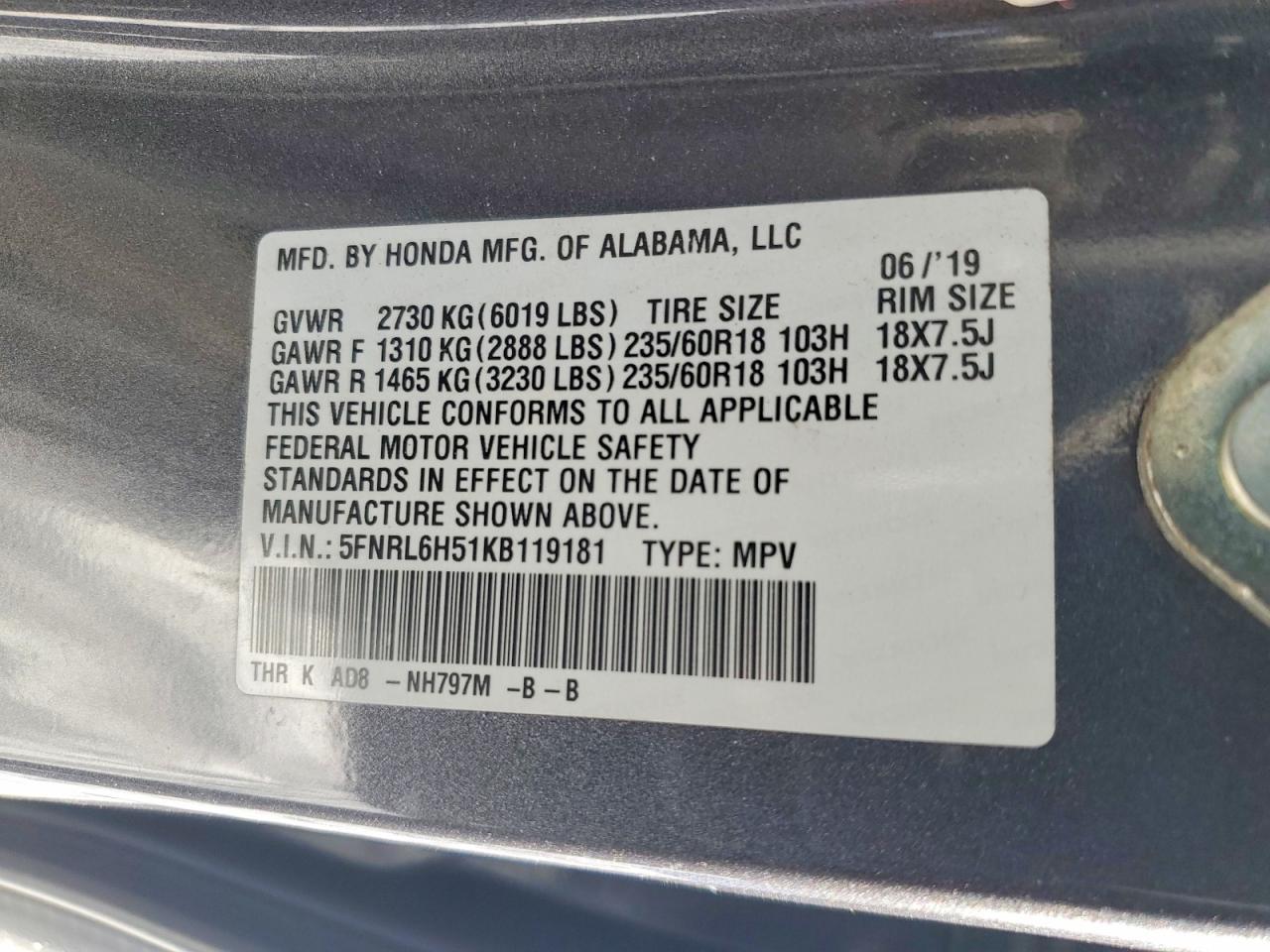 2019 HONDA ODYSSEY
