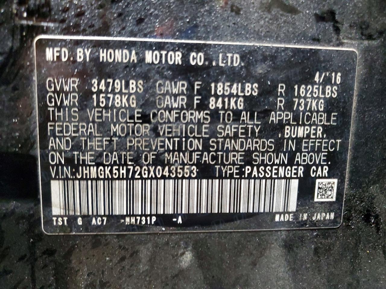 2016 HONDA FIT