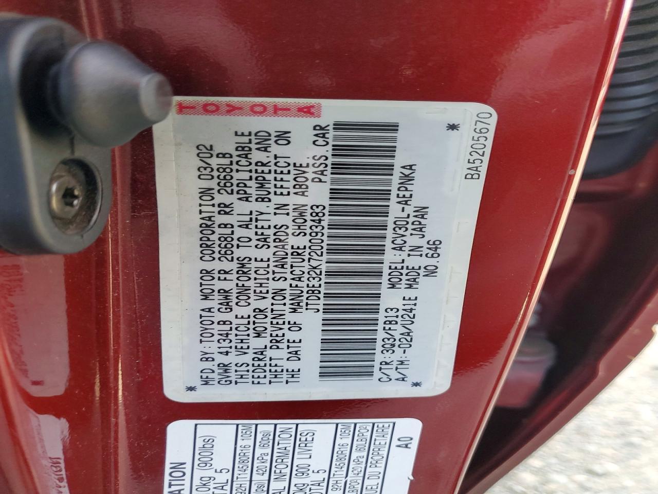 2002 TOYOTA CAMRY