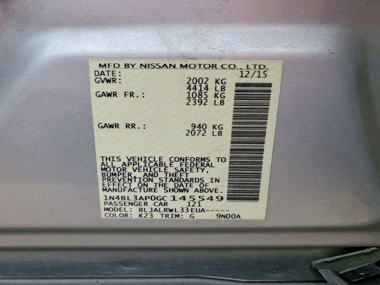 2016 NISSAN ALTIMA
