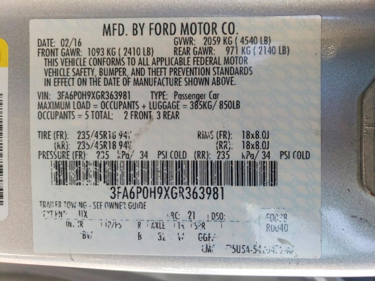 2016 FORD FUSION