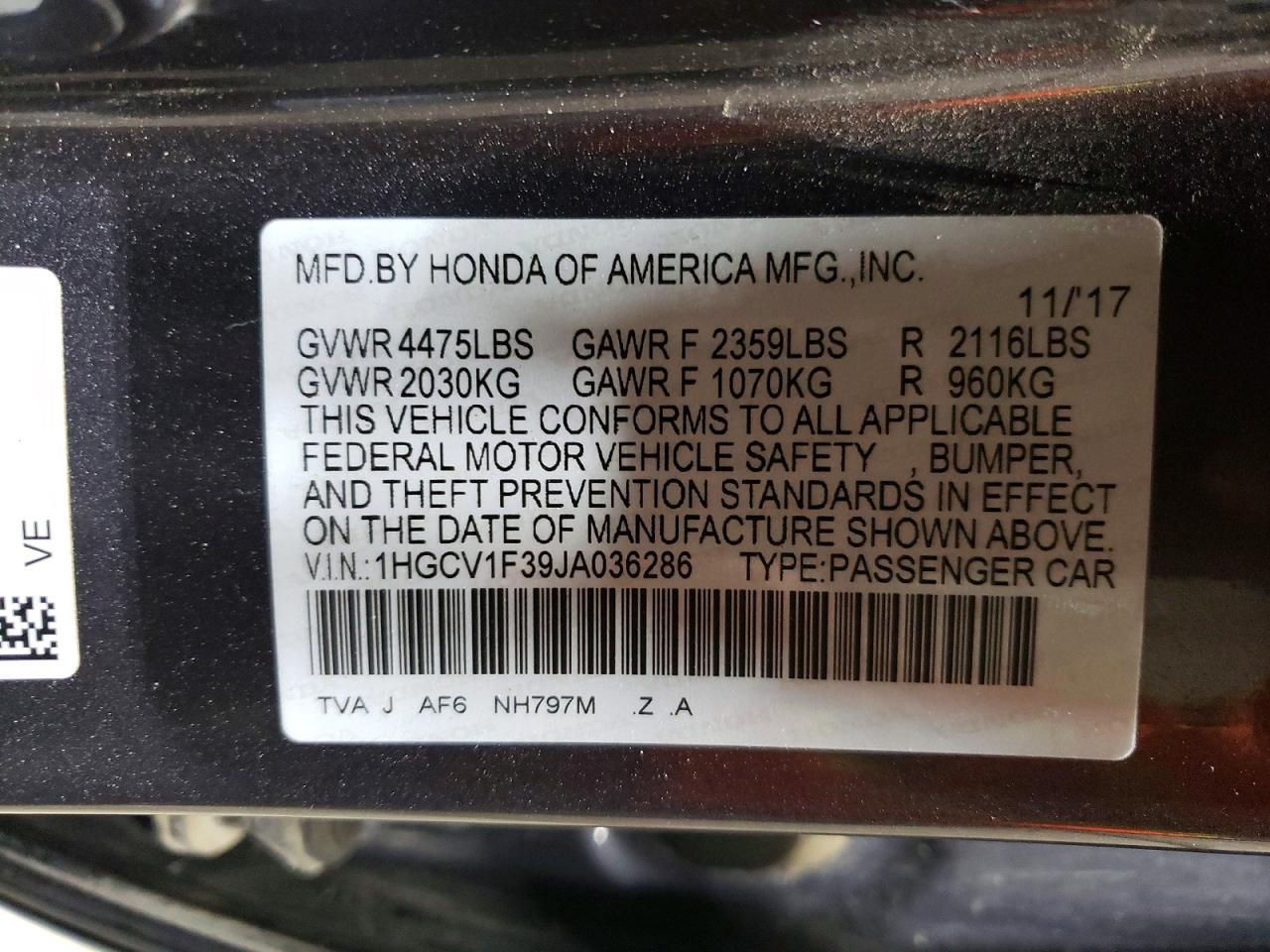 2018 HONDA ACCORD