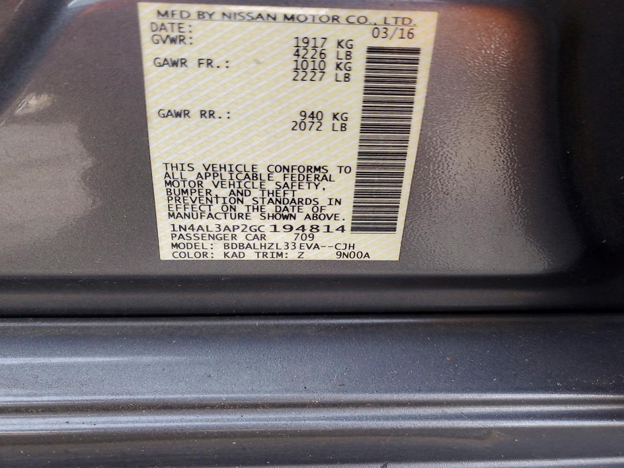 2016 NISSAN ALTIMA