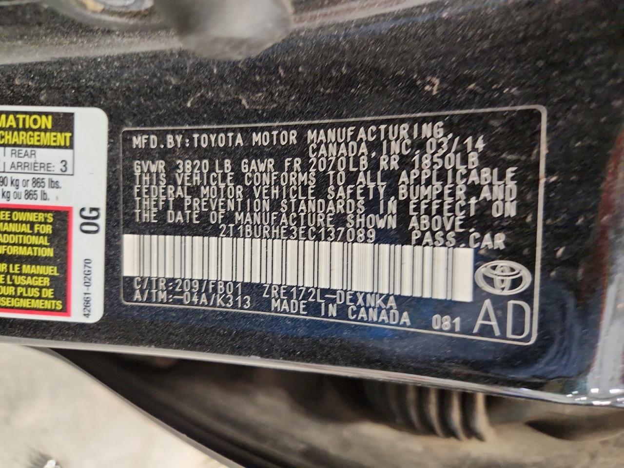 2014 TOYOTA COROLLA