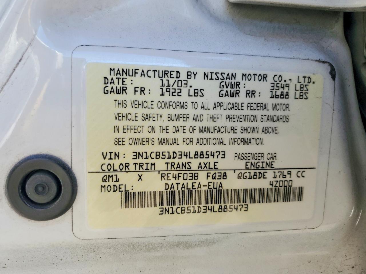 2004 NISSAN SENTRA