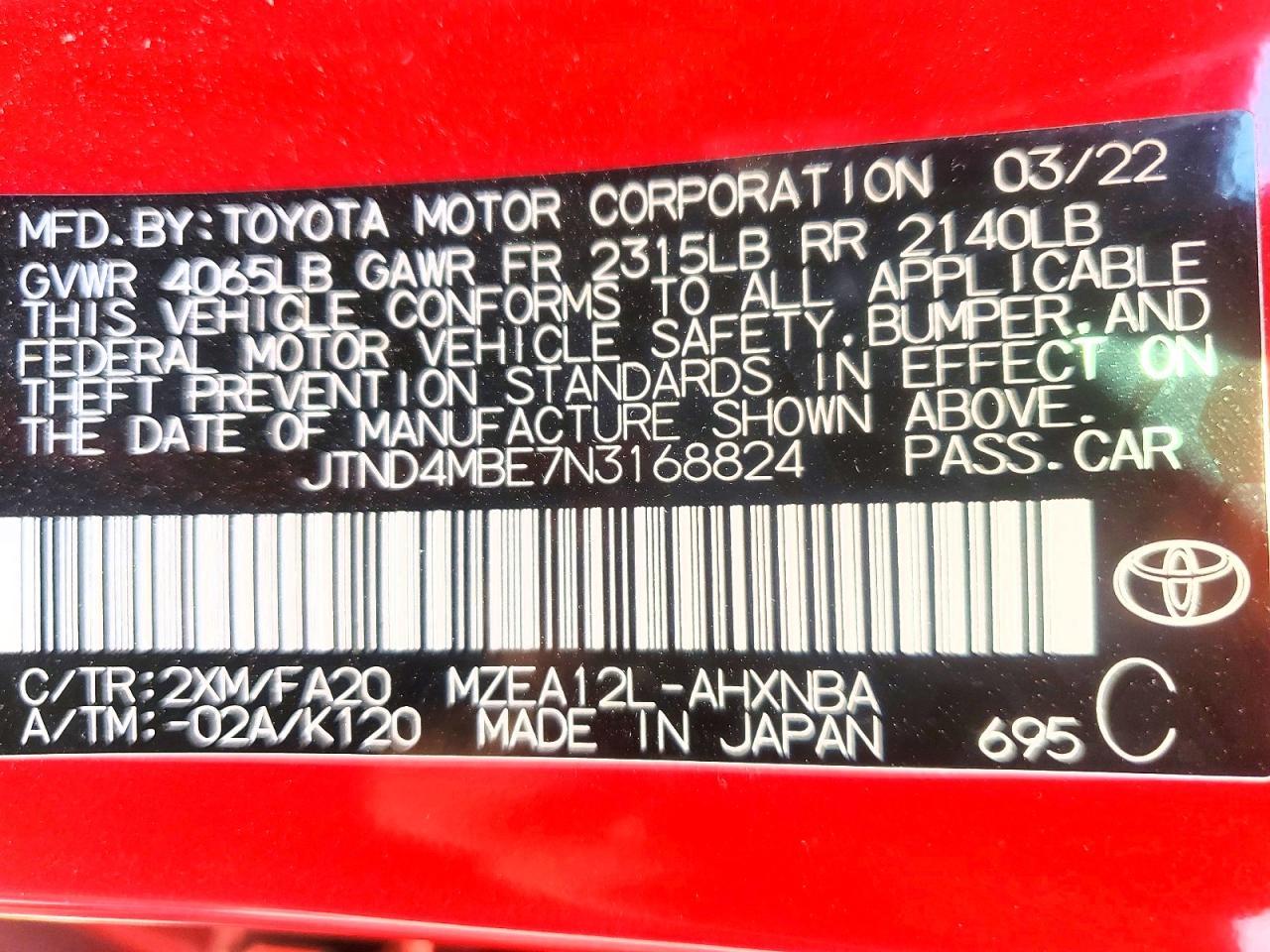 2022 TOYOTA COROLLA