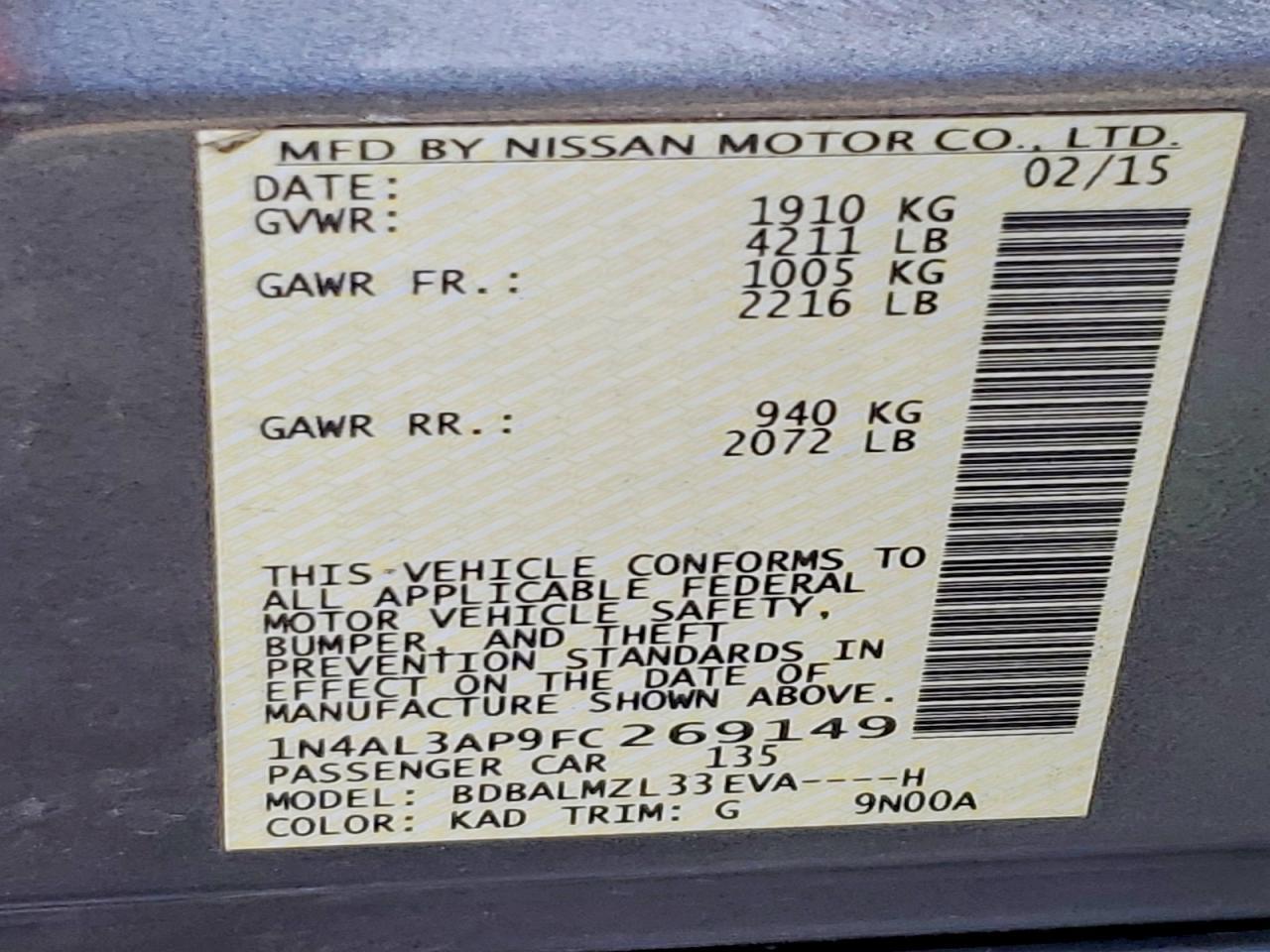 2015 NISSAN ALTIMA