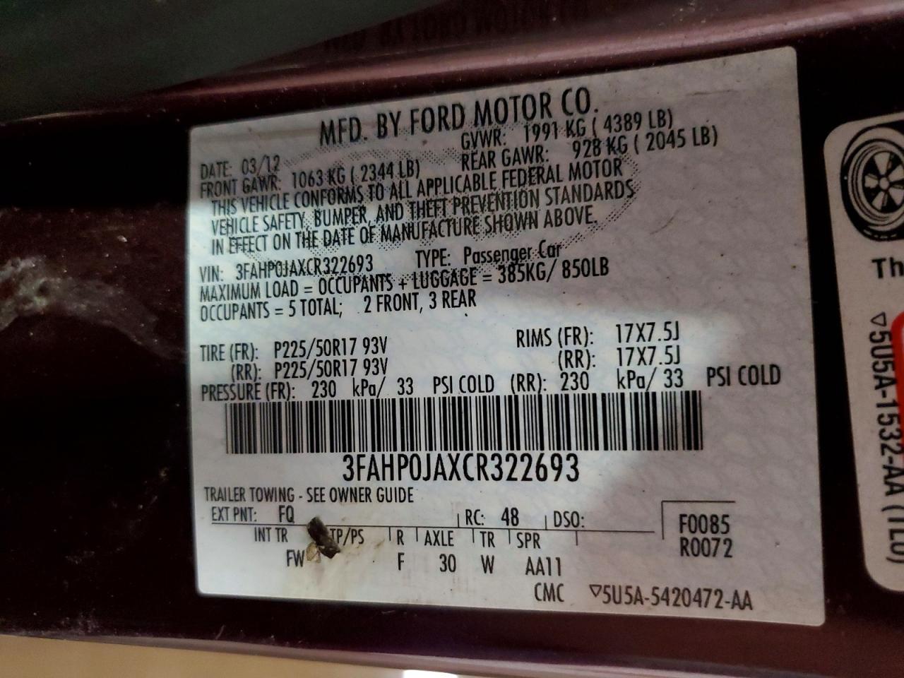 2012 FORD FUSION